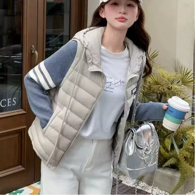 78052毛线袖轻薄羽绒服灰色（S衣长60左右）