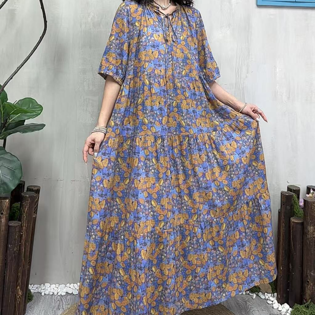 10074新款夏季优雅减龄宽松显瘦碎花连衣裙QZ