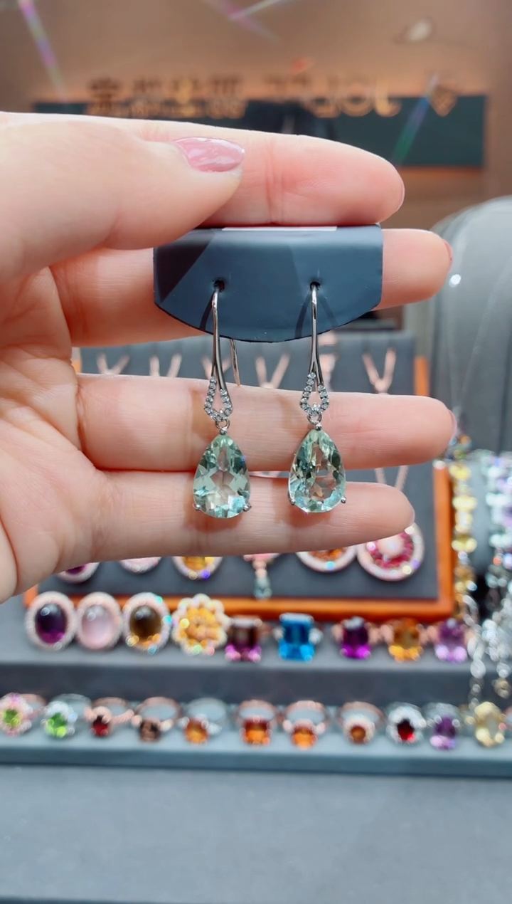 银S925镶嵌耳饰水晶水晶耳饰