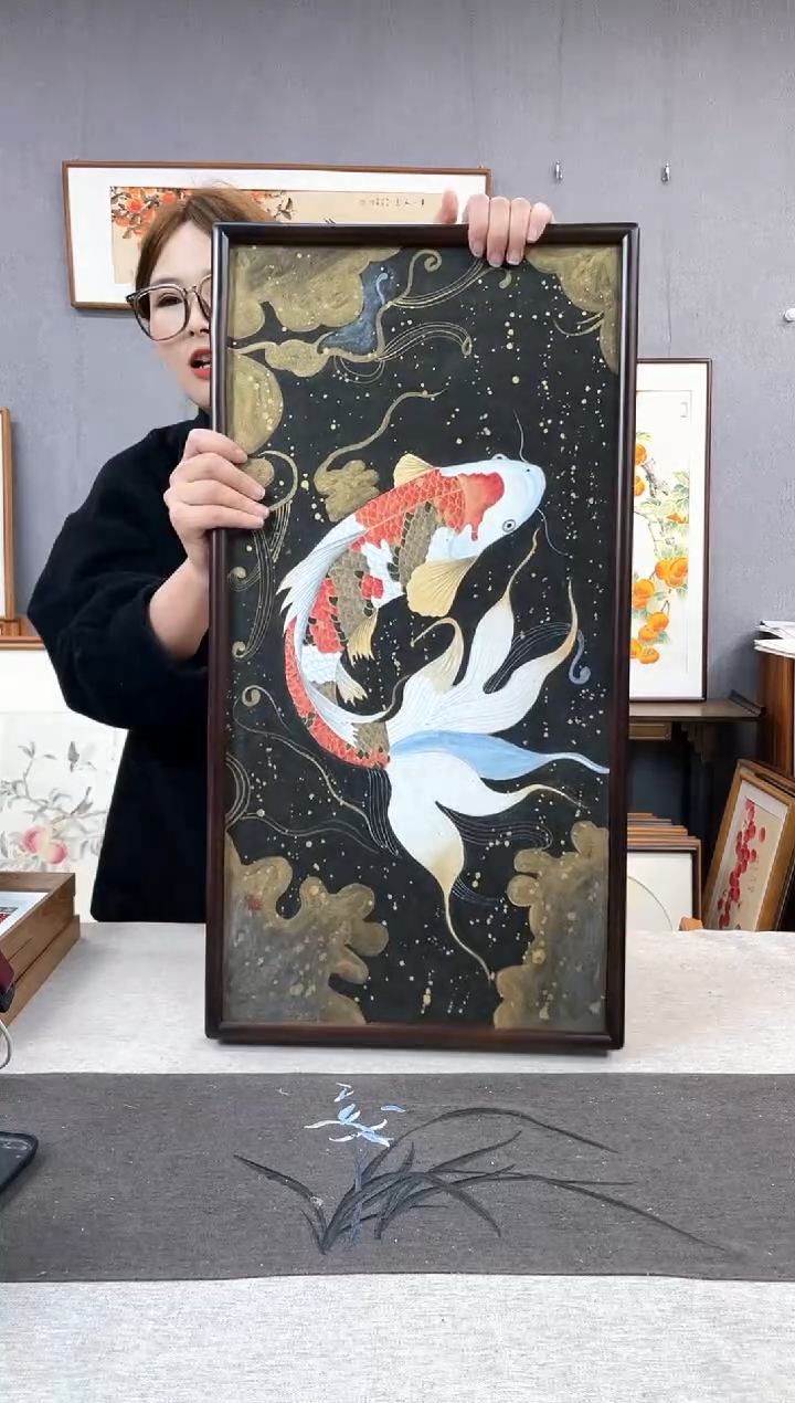 【闪购商品】国画手写手绘带框作品-35*68-杨春柳