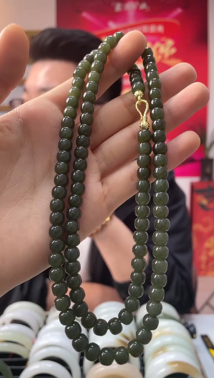 【闪购商品】和田玉颈饰未镶嵌沙枣青老型卡7-6 108颗发一件