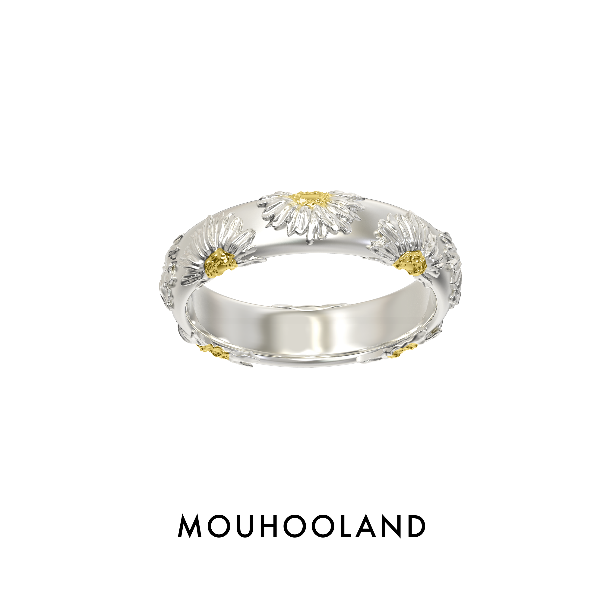 Mouhooland/暮后之地 925银锆石戒指 雏菊浮雕戒指原创设计小众