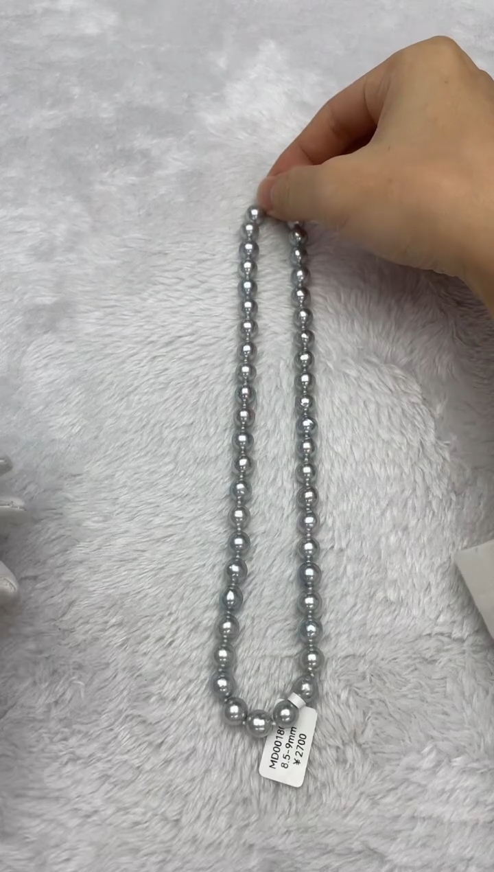项链银S925镶嵌海水珍珠AK真多麻8.5-9mm