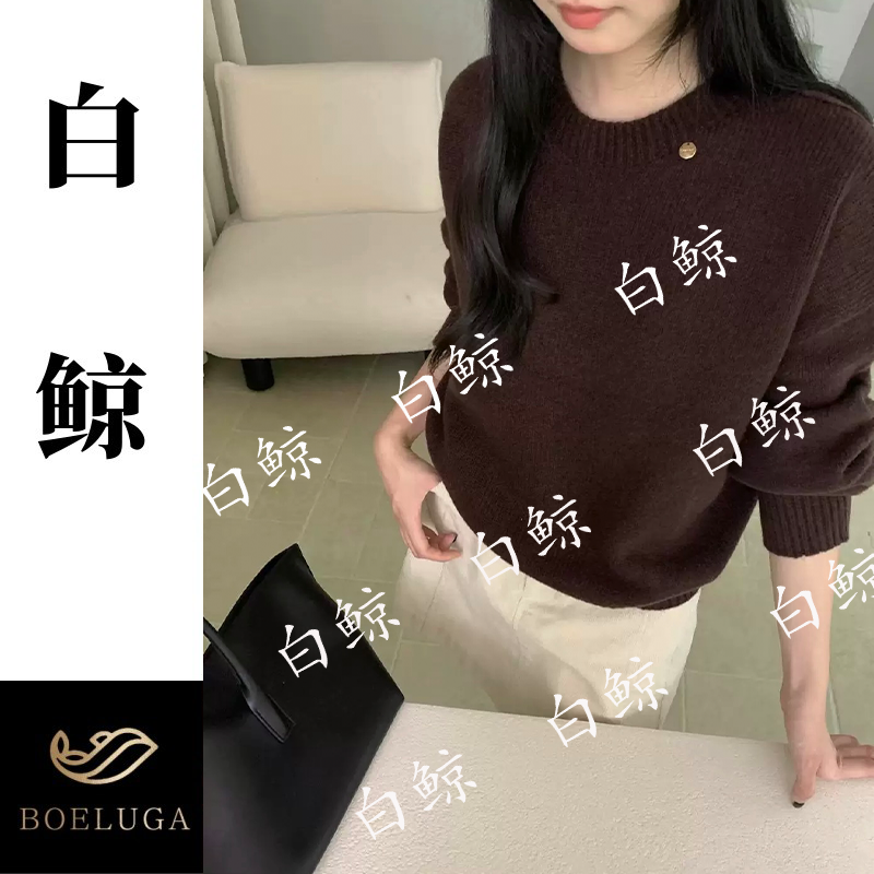 【白鲸】韩系简约圆领全羊毛针织衫女加厚百搭气质毛衣秋冬2799