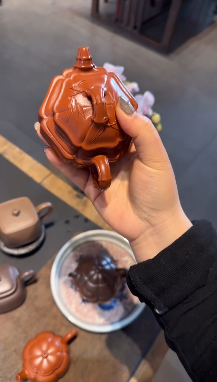 【闪购商品】紫砂茶壶六方海棠双线竹鼓