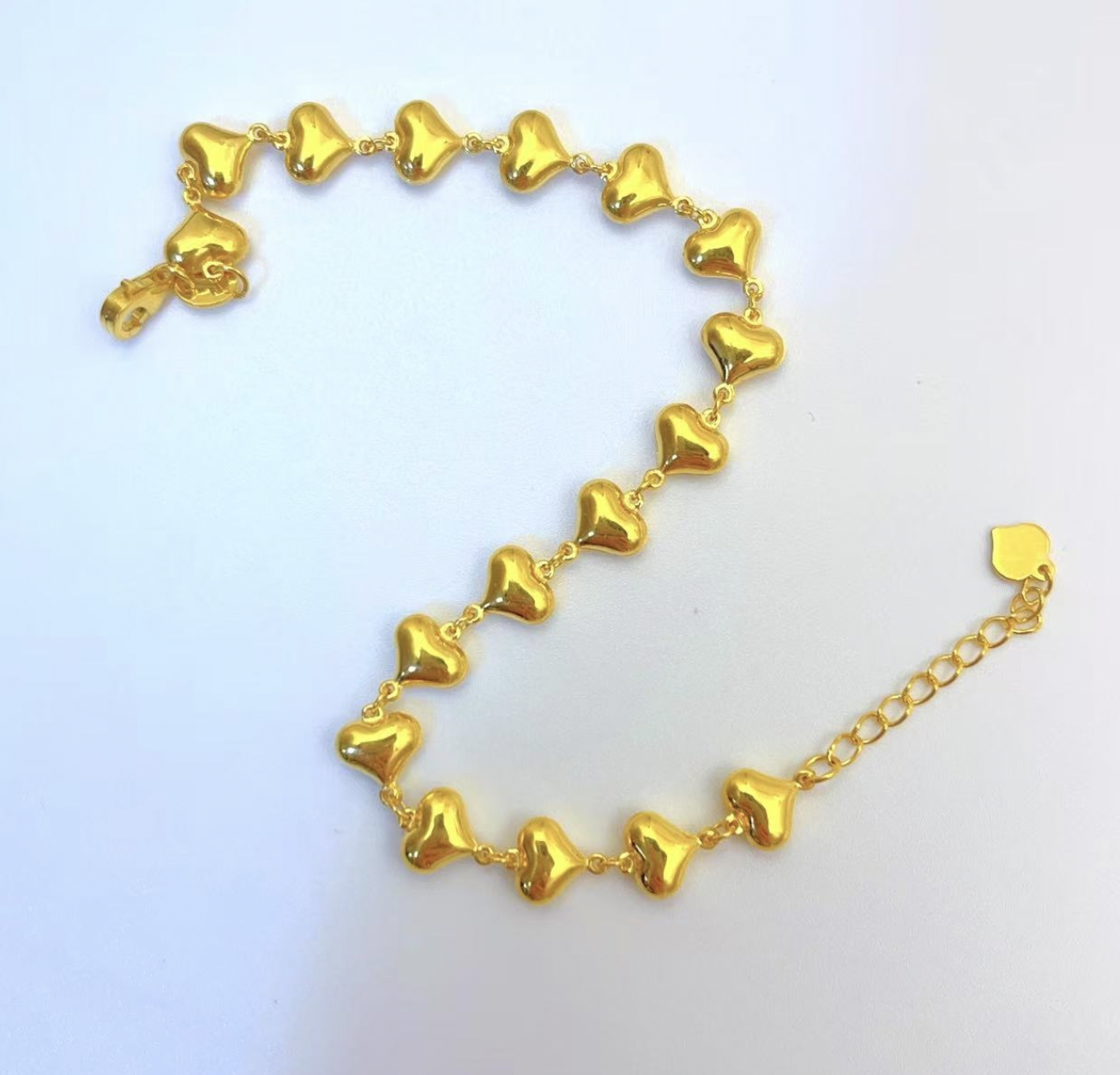 足金999亮面爱心黄金手链5G精工