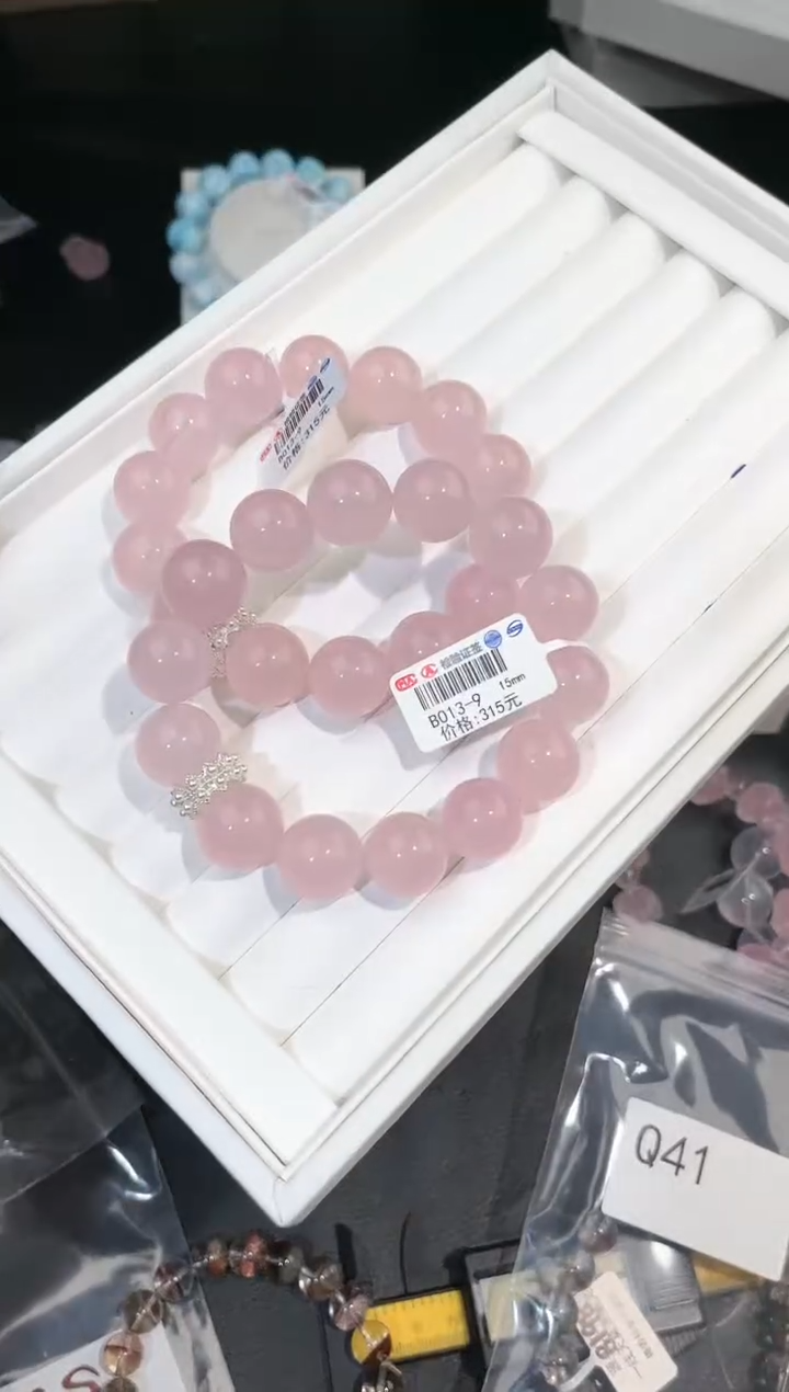 【闪购商品】水晶手链合金多样性发一Q42粉晶15mm