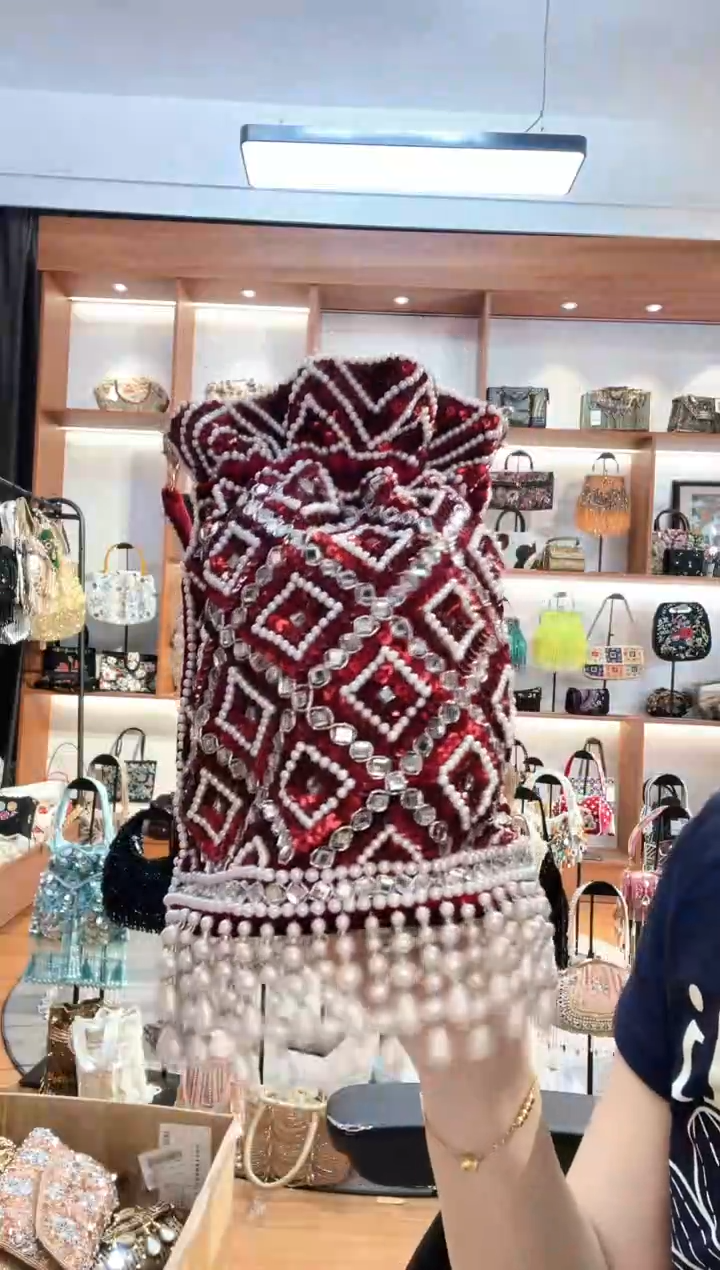 织物761手工珠珠包包腋下斜跨包手拿包手提晚宴包 