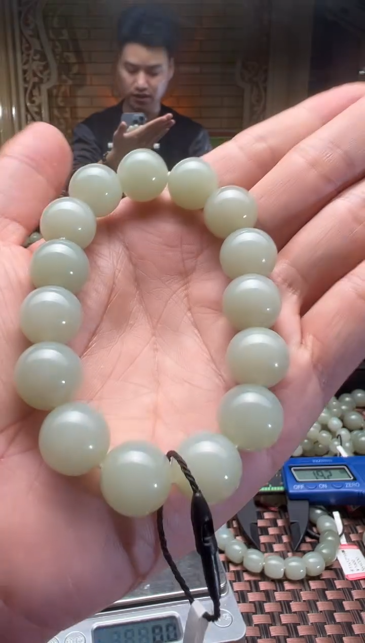 【闪购商品】和田玉手串未镶嵌且末料青白玉手串卡14