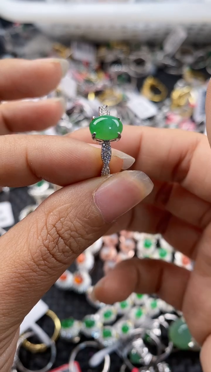 银S925镶嵌戒指翡翠555---1