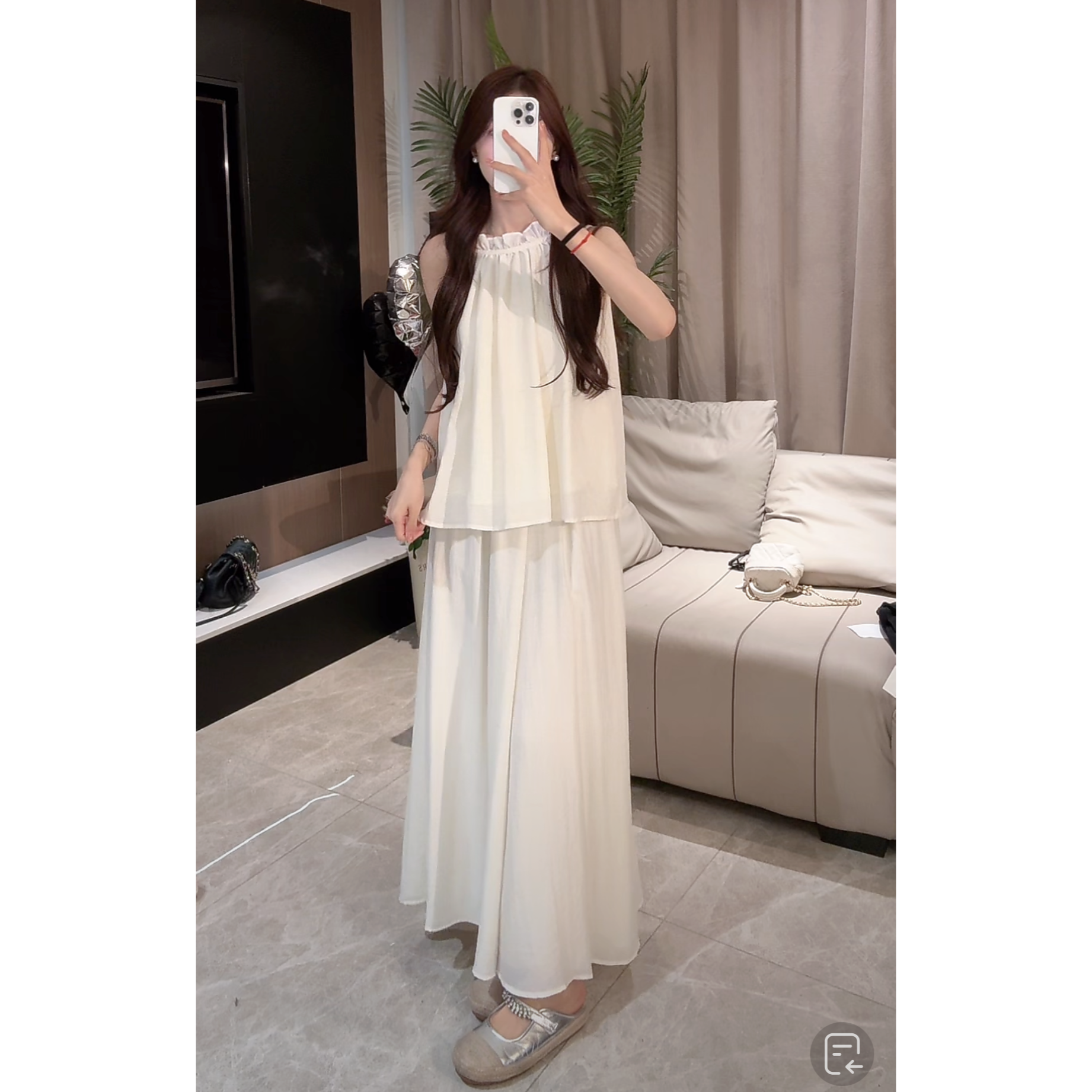 [TT-7931】新款背心上衣高腰半身裙两件套法式