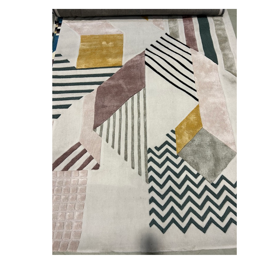 【地毯】多彩线条手工胶背地毯 微瑕款 不支持退换