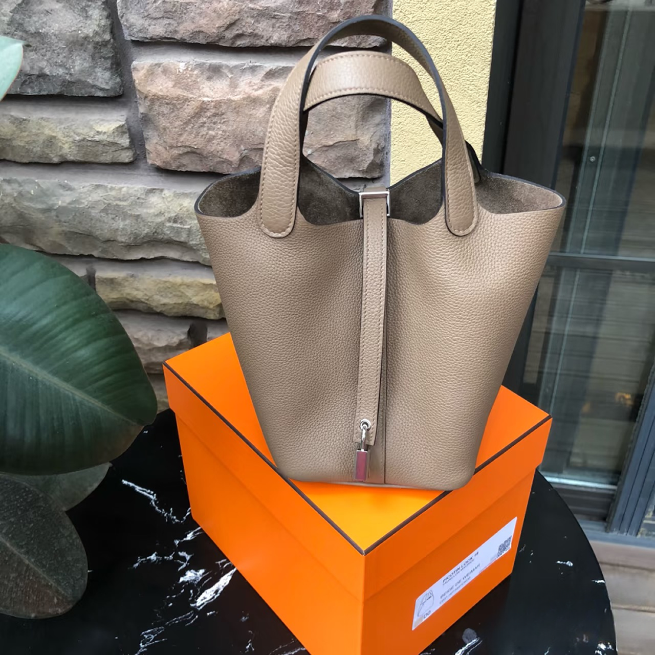 99新 Hermes/爱马仕 蔚蓝/威马犬米色 银扣 菜篮子 22