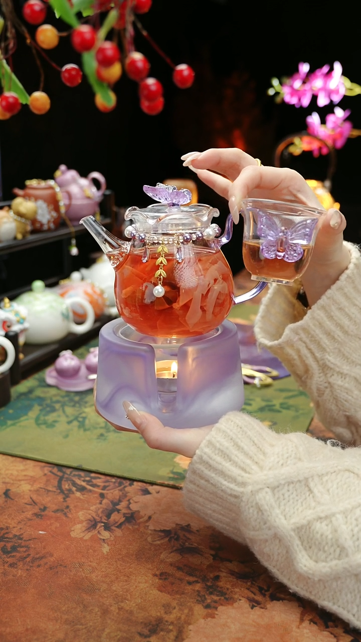 【闪购商品】紫色温茶台+茶壶+链子+杯子