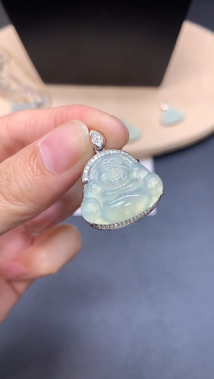 【闪购商品】翡翠吊坠(不含链)银S925镶嵌佛公【多样性发其一】3