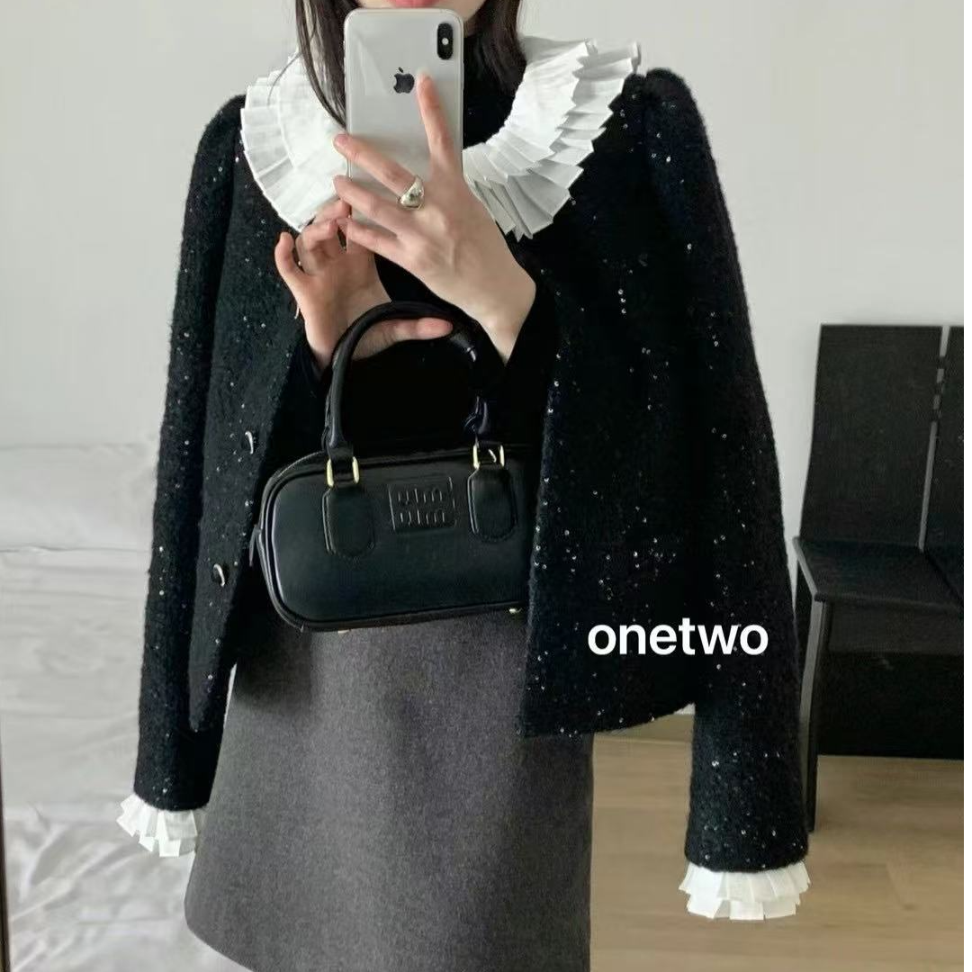 精致感小香风荷叶边外套甜美短款时尚女