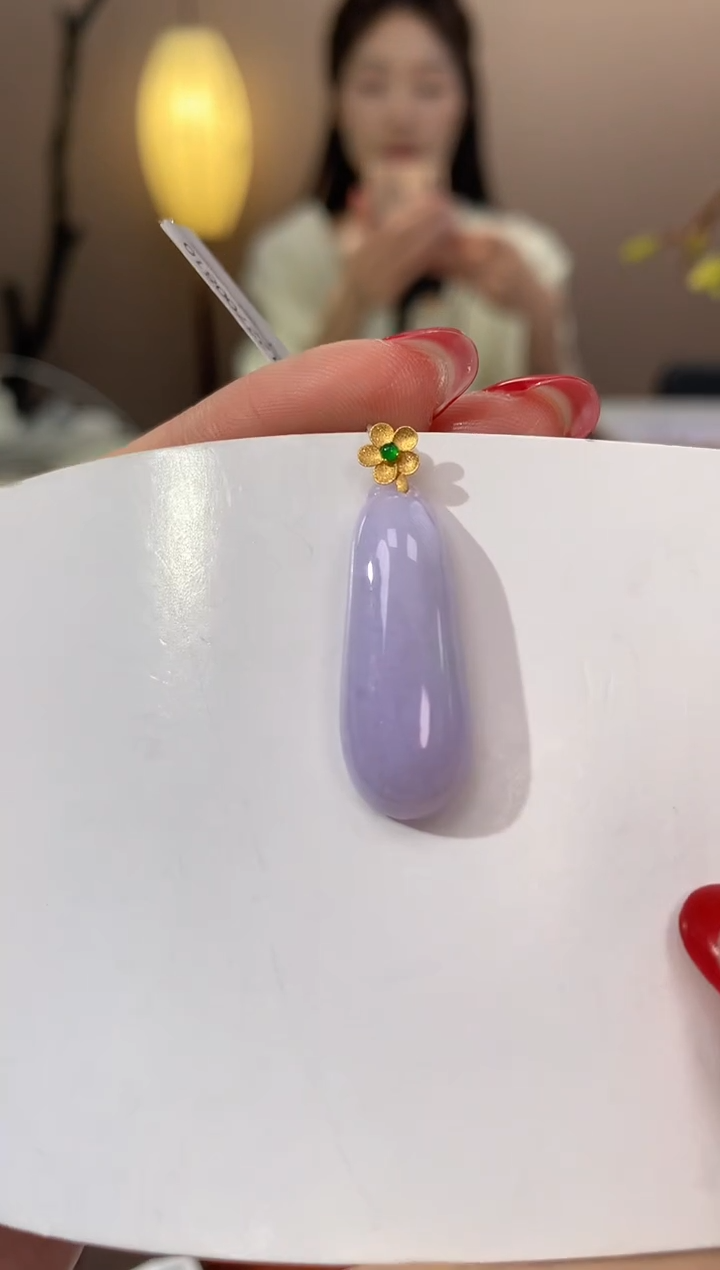 【闪购商品】翡翠颈饰18K金镶嵌天然缅甸a货翡翠