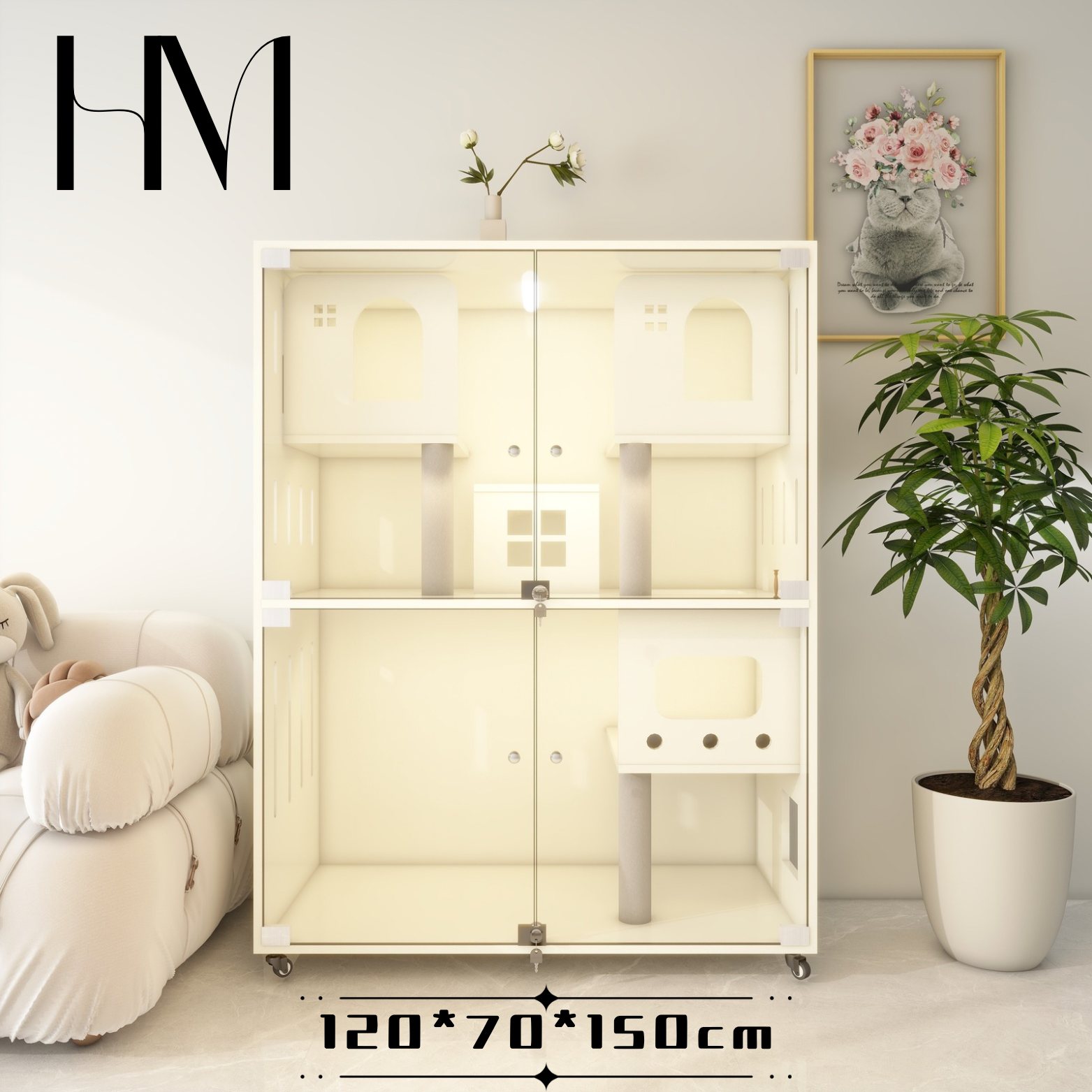 实木猫别墅家用厕所一体别墅柜子大空间猫猫柜家用室内别墅猫笼子