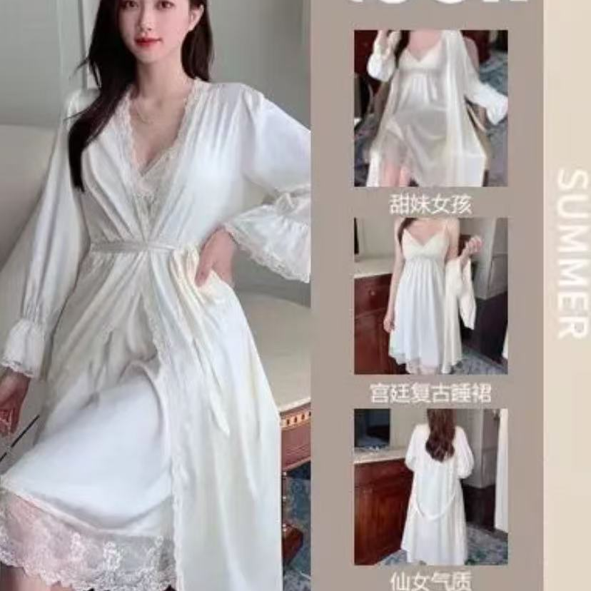 2女款冰丝吊带睡袍两件套(袍长大概110CM)