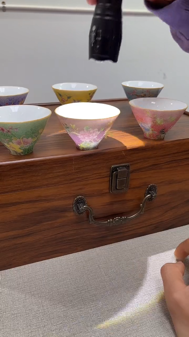 景德镇高温瓷珐琅彩一套斗笠