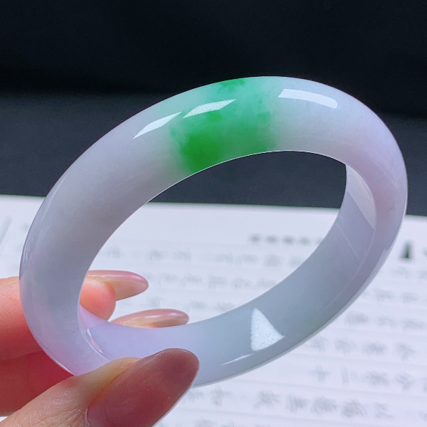 53圈天然翡翠A货老坑冰糯种飘阳绿正圈手镯41少女平安镯飘绿女款
