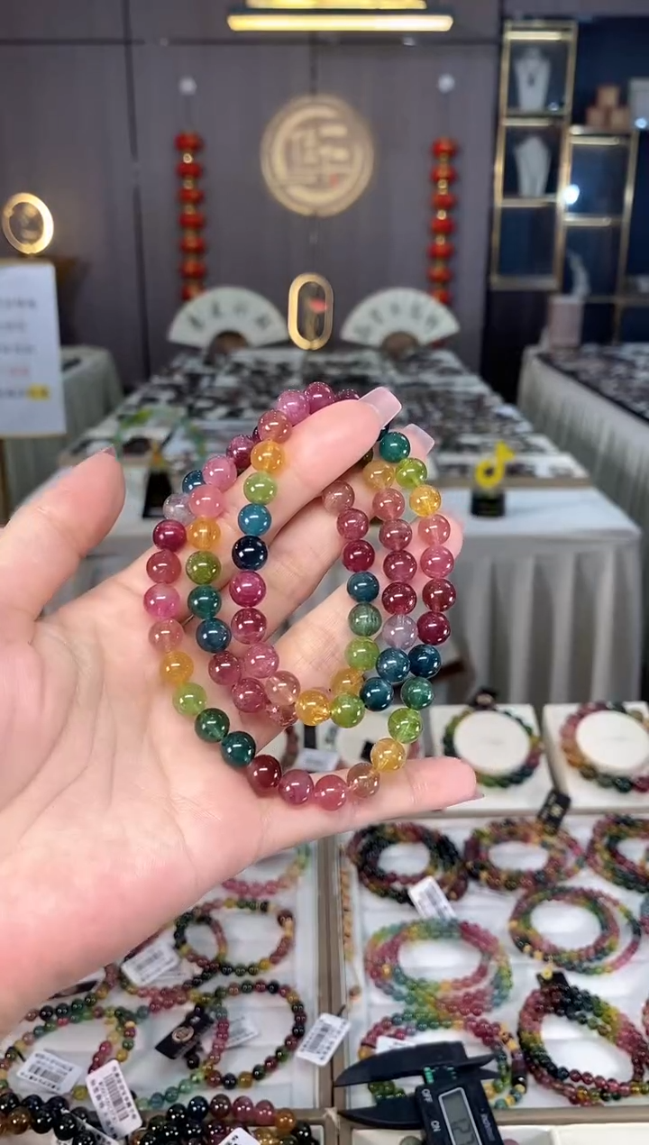 未镶嵌冰透体老矿碧玺色标三圈手串7mm+碧玺hon多样性发一条