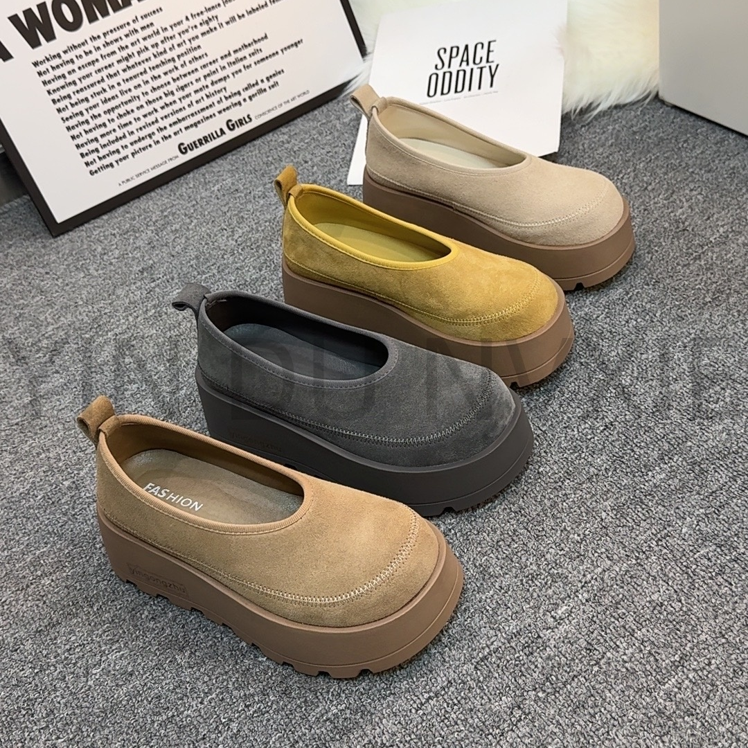 V口欧若风2025春季新款休闲时尚百搭厚底懒人一脚蹬气质真皮女鞋