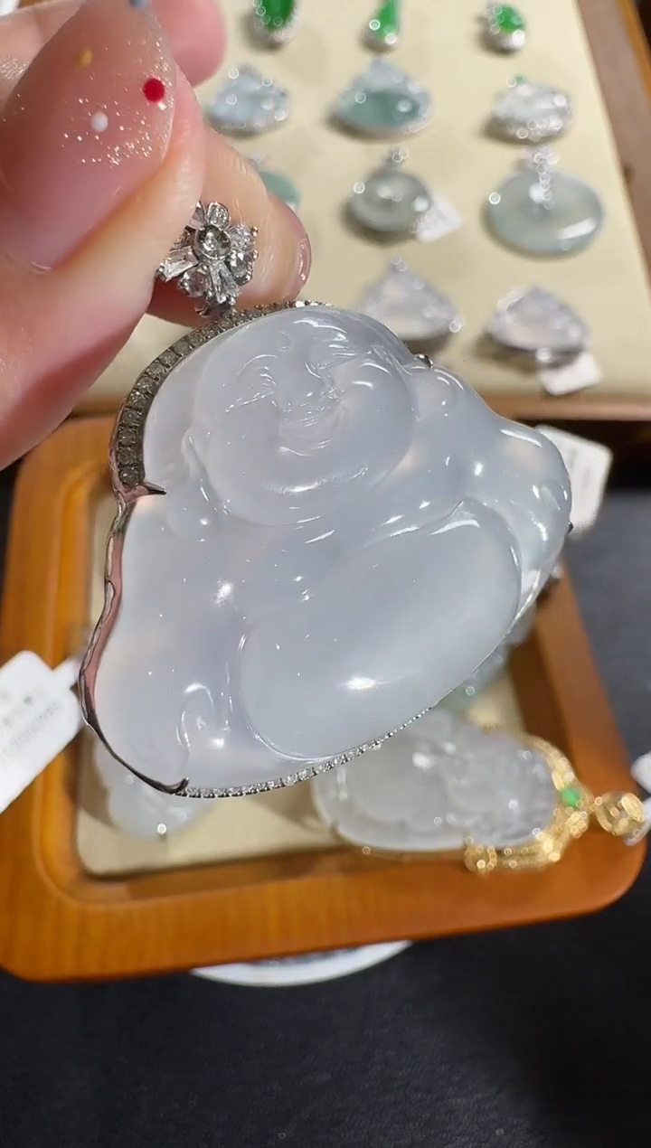 【闪购商品】翡翠吊坠(不含链)18K金镶嵌【源头工厂】钻石镶嵌