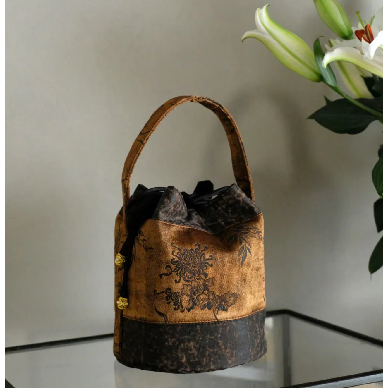 【好物】【梅兰竹菊】龟裂纹版 香云纱发财桶（慢蓝S0880）茶道配