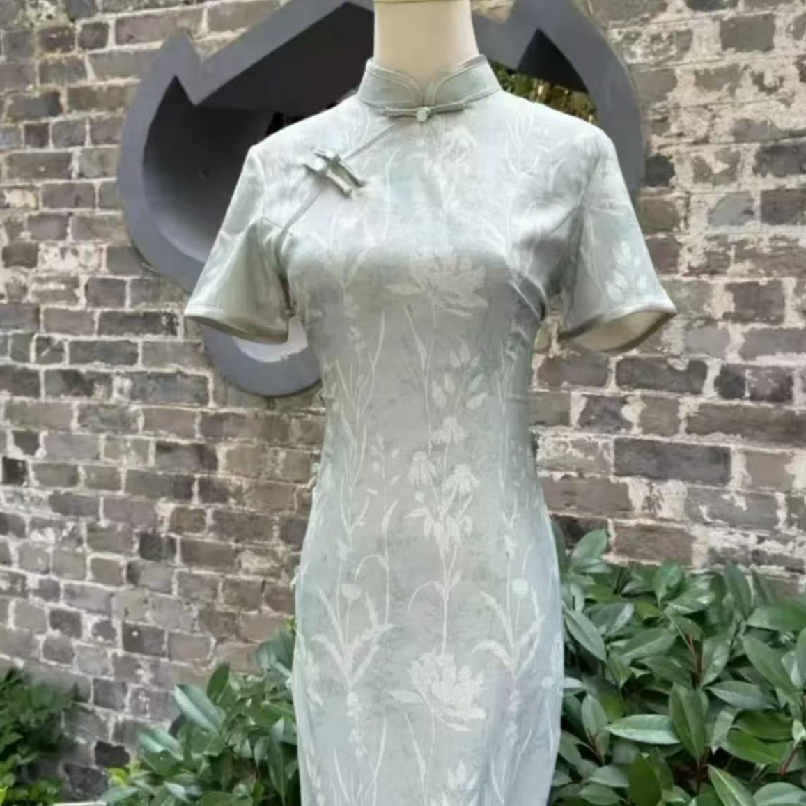 【清风茉白】2025新款复古修身气质优雅长款旗袍梦蝶晴空