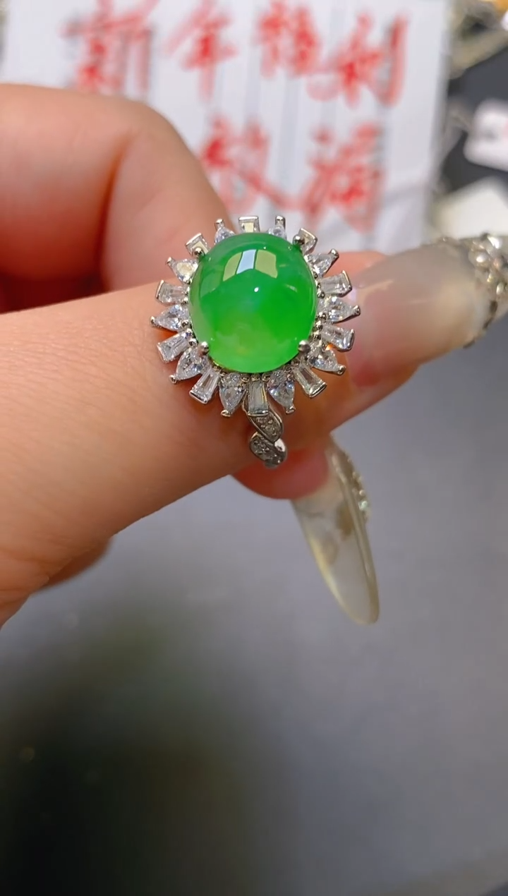 【闪购商品】翡翠耳饰银S925镶嵌天然A货翡翠1