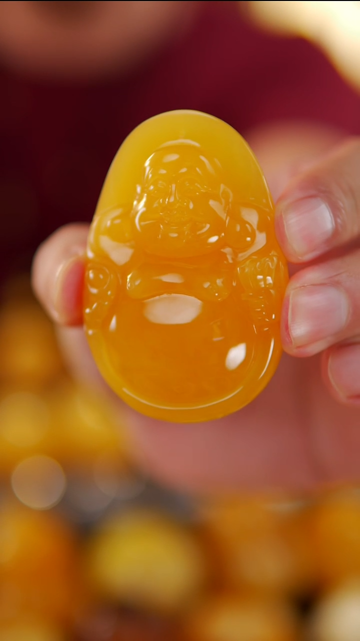 裸石琥珀未镶嵌焦皮料笑佛28.42