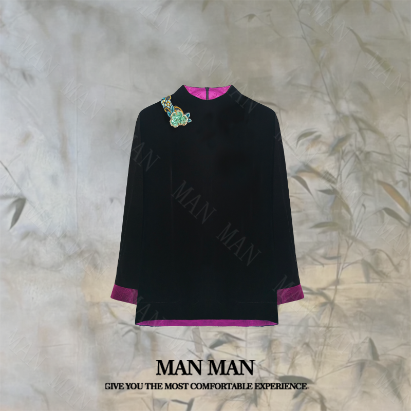 满满甄选-『墨绒翠影国风衫』25386时尚气质百搭中式显瘦重工