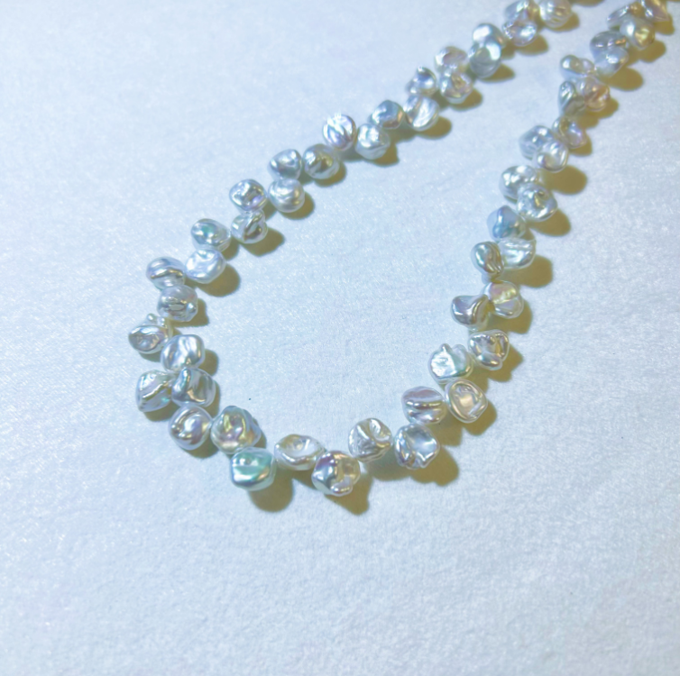 特级冷白极光炫彩无核立体花瓣珍珠项链S925银  8-9mm多样性发一