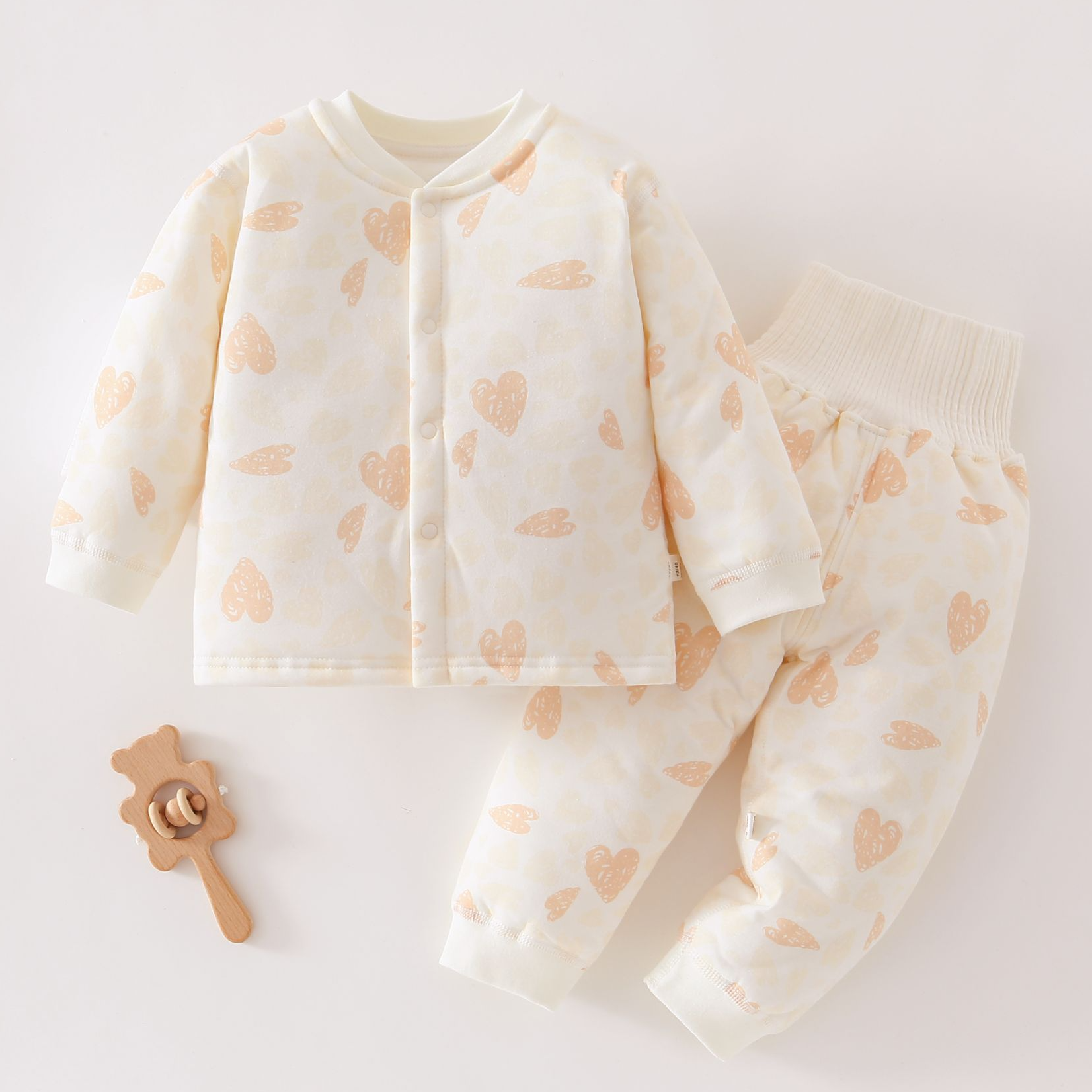 婴幼儿夹棉高腰棉服分体保暖套装新生儿宝宝保暖高腰护肚秋冬哈衣