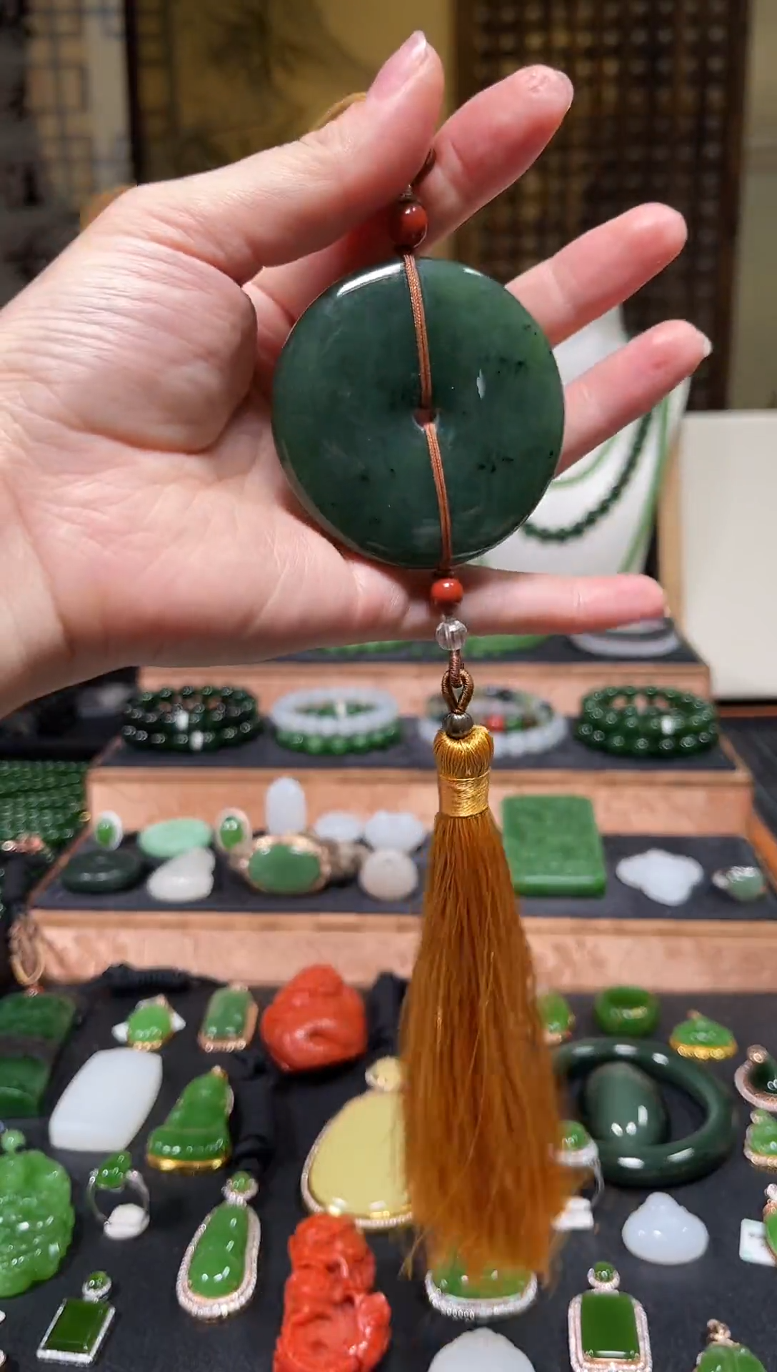 颈饰未镶嵌和田玉大平安扣车挂多样性发一（连襟颜色随机）