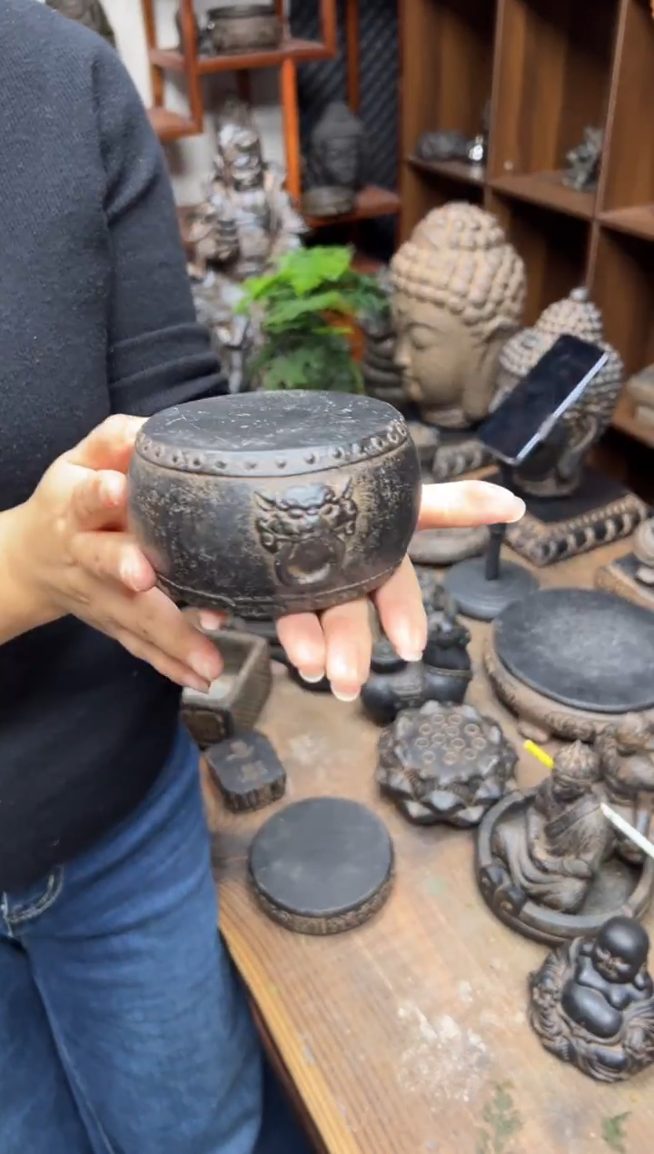 陶土【火山泥】兽头小鼓