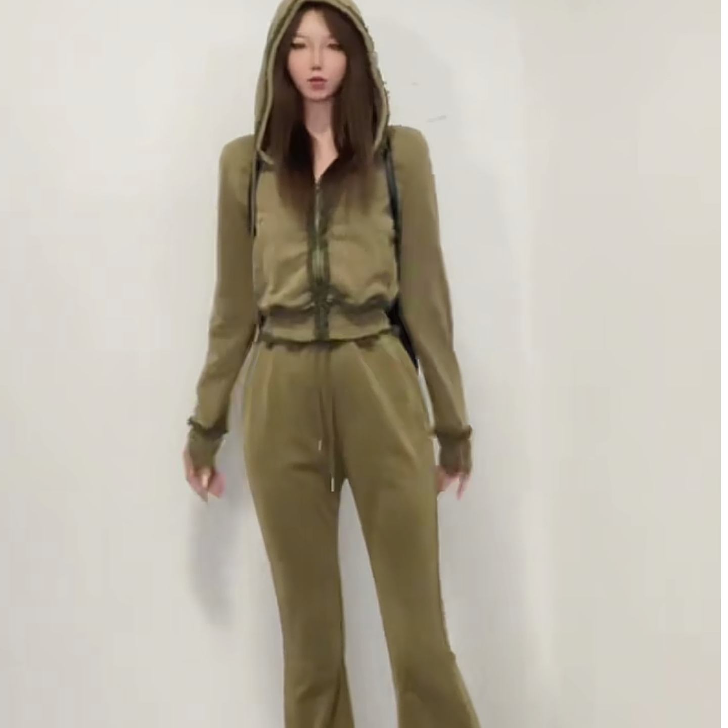 秋季新款连帽显瘦木耳边时尚套装