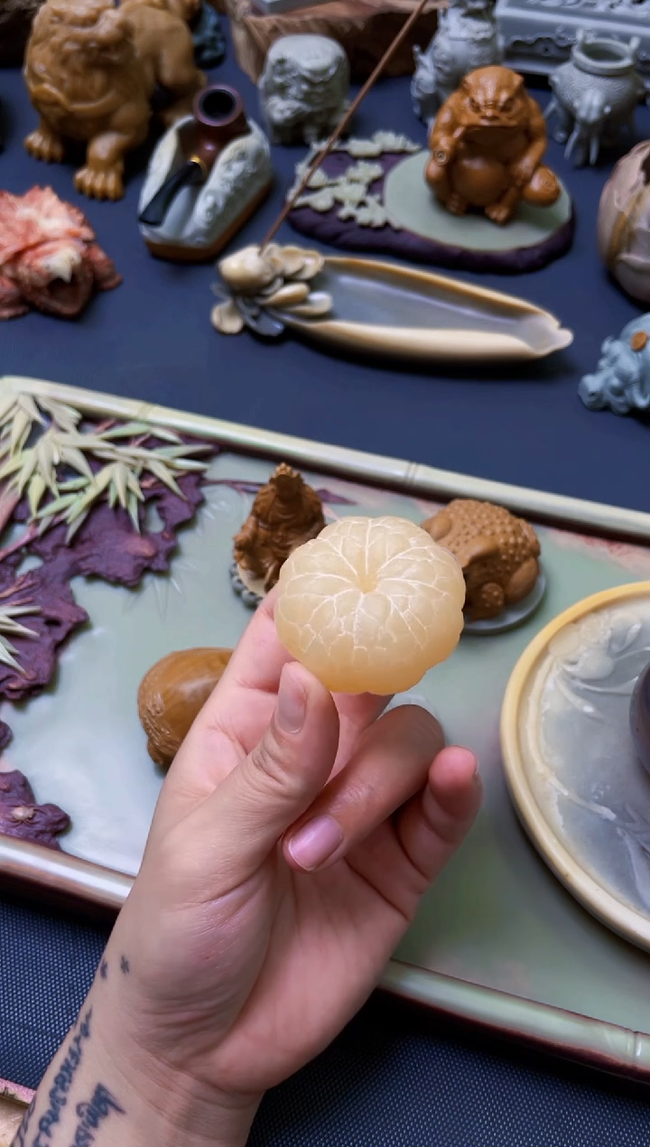 寿山石小橘子手把茶宠