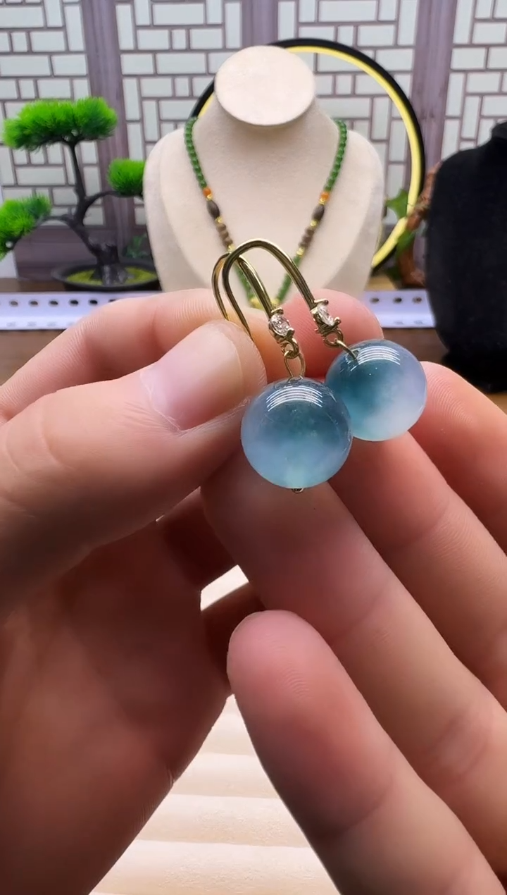 14K金镶嵌翡翠耳饰E51    