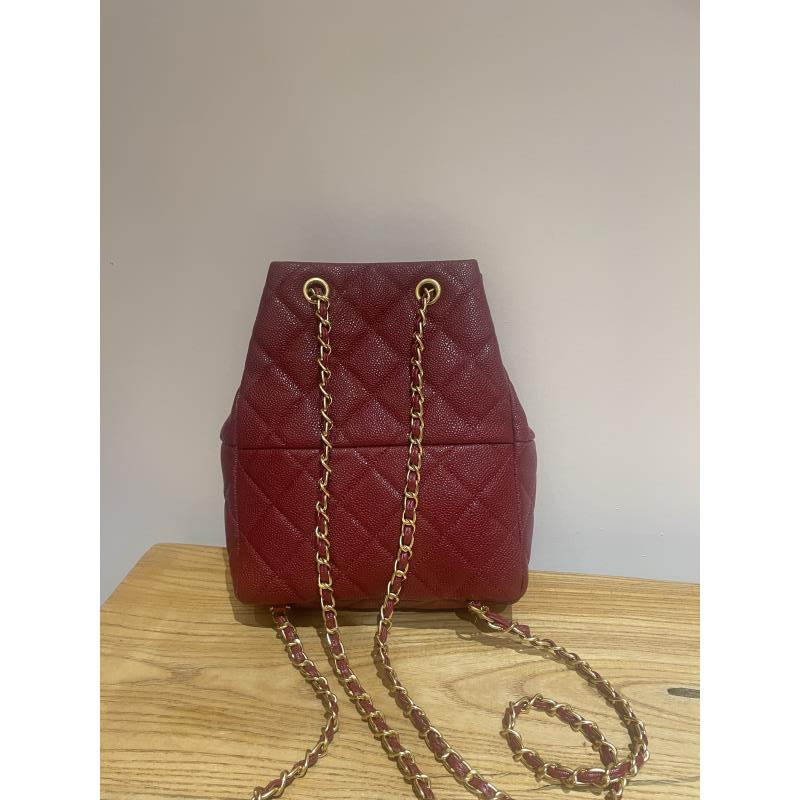 HIRMRIS手工真皮包CX519  双肩菱格香红