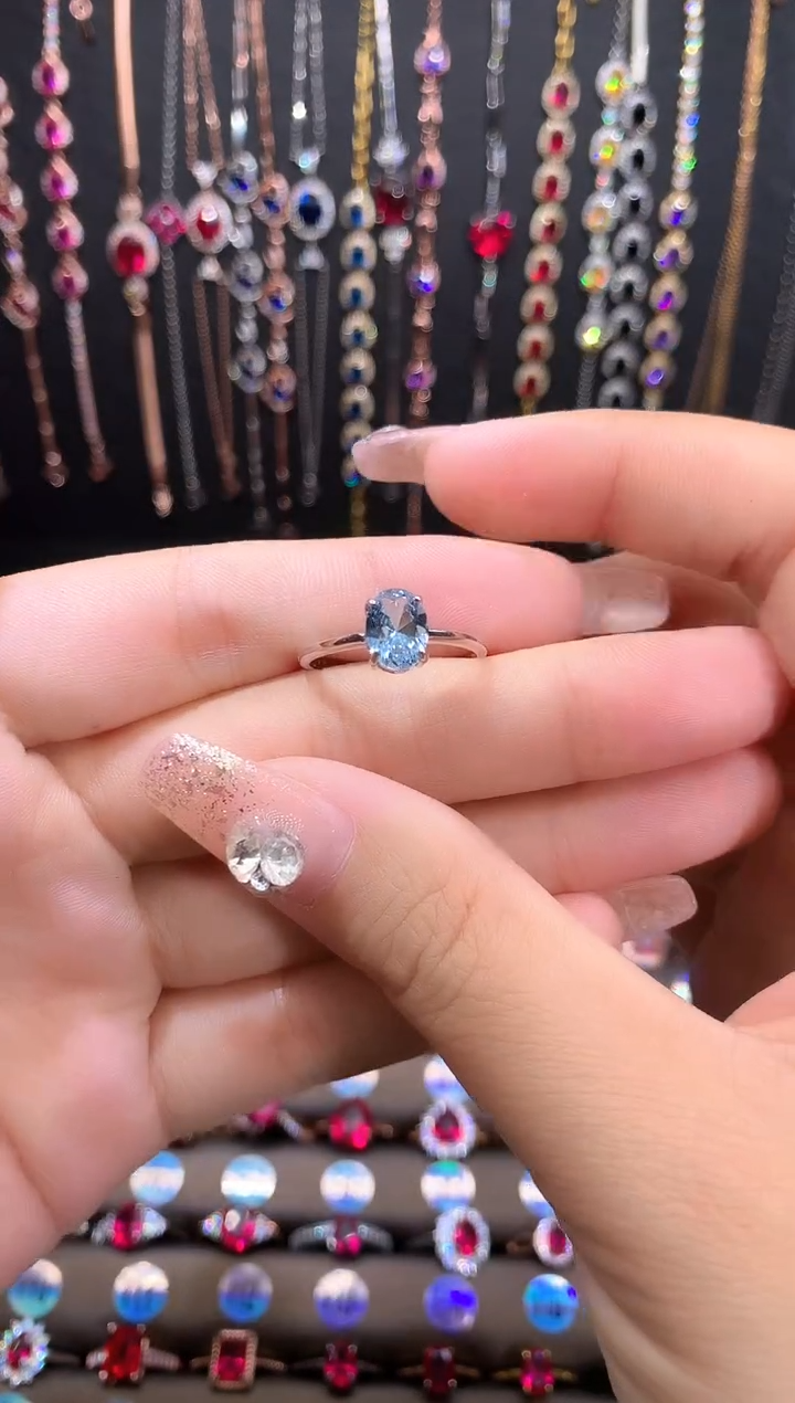 蓝宝石戒指银S925镶嵌银色68