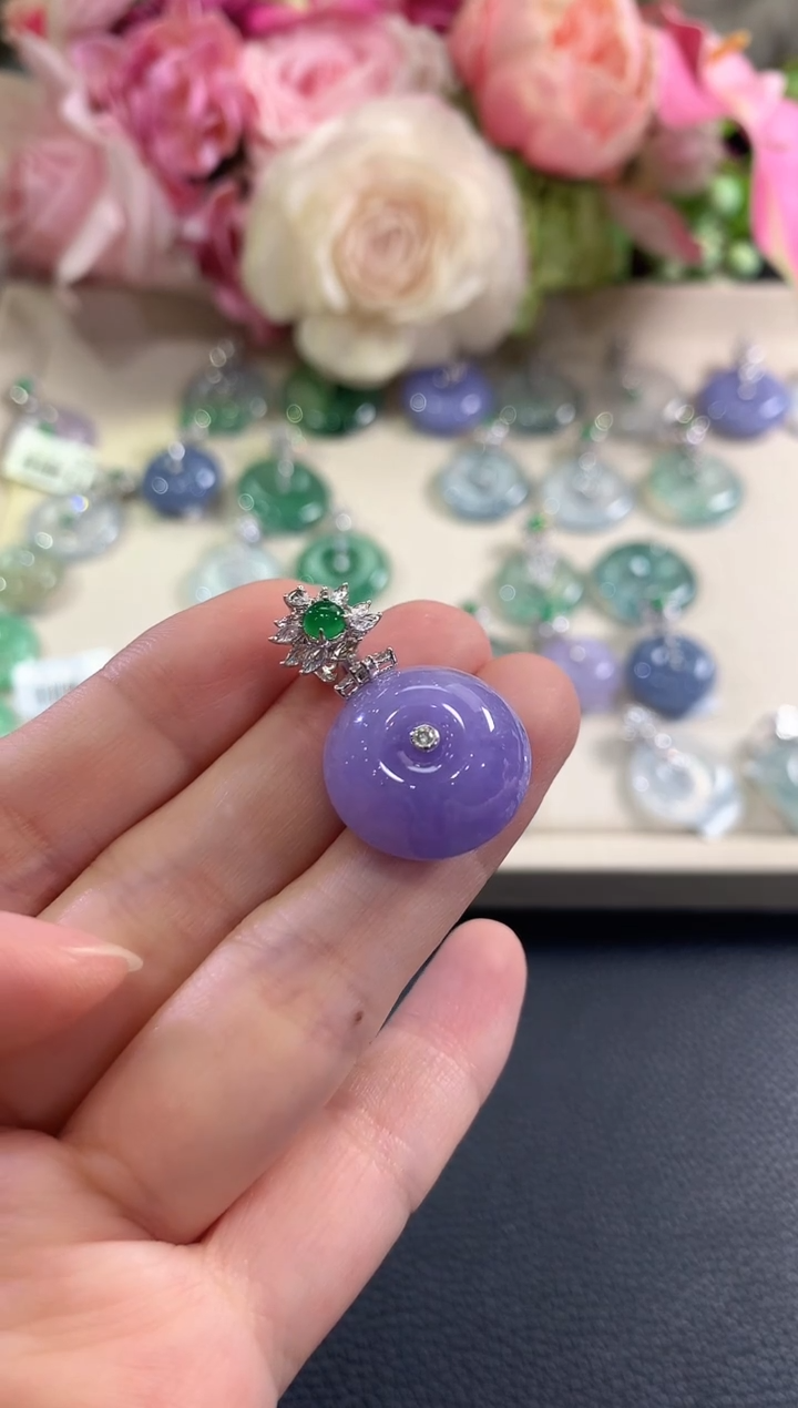 吊坠(不含链)18K金镶嵌翡翠b105 紫货有色差