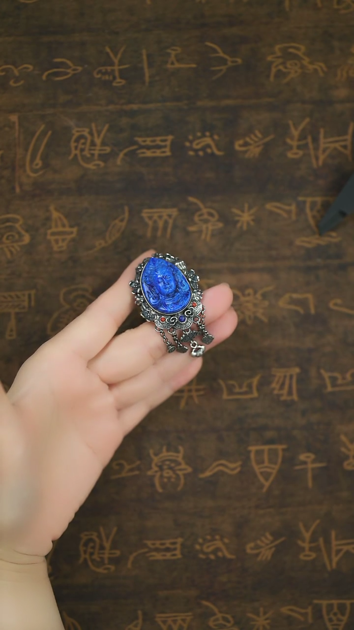 【闪购商品】青金石戒指银S925镶嵌观自在