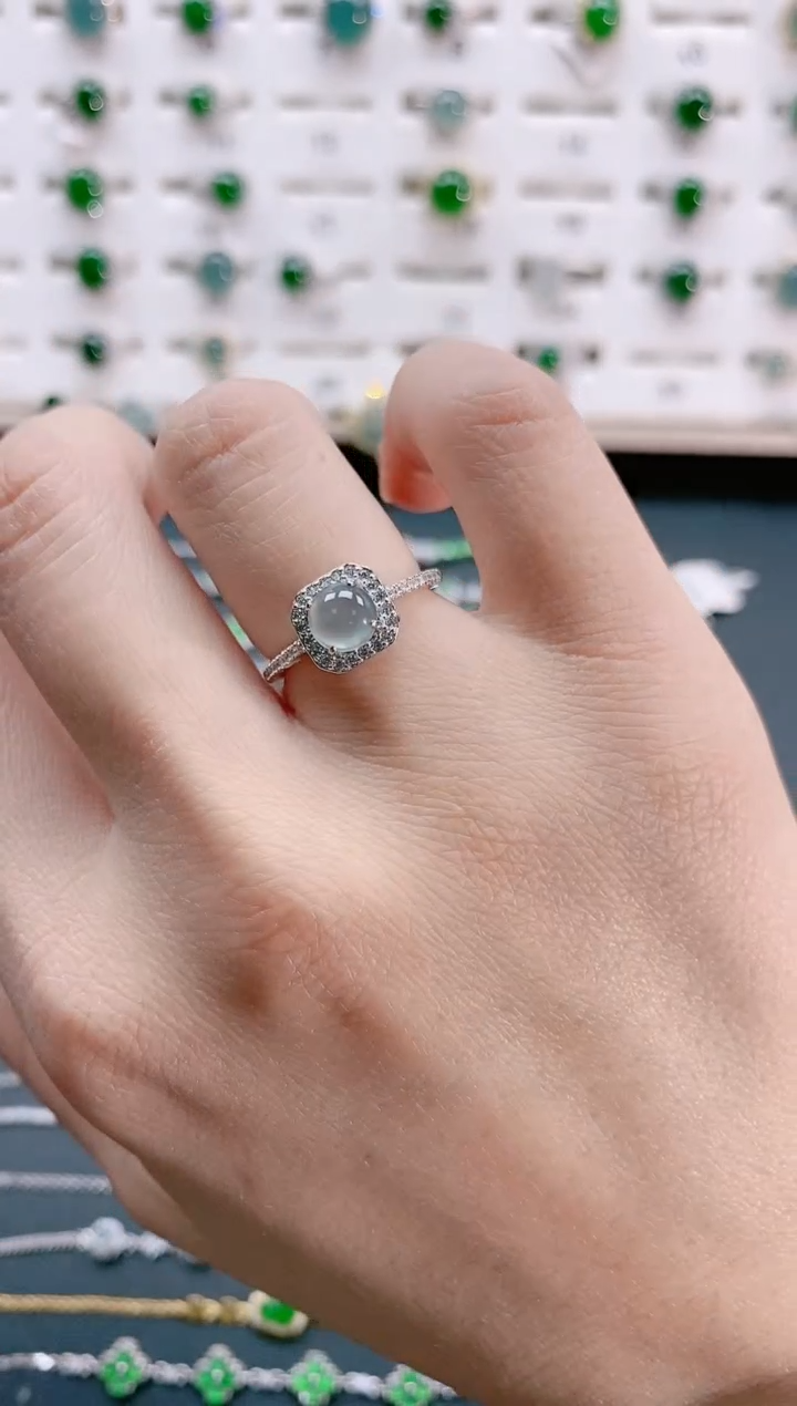 【闪购商品】翡翠戒指银S925镶嵌天然翡翠