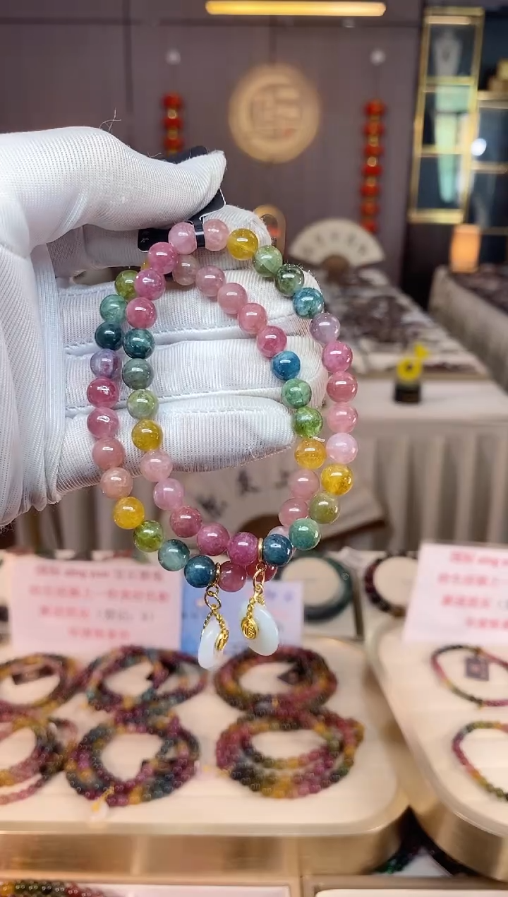 未镶嵌老矿碧玺彩虹单圈手串7mm+碧玺xion多样性发一条