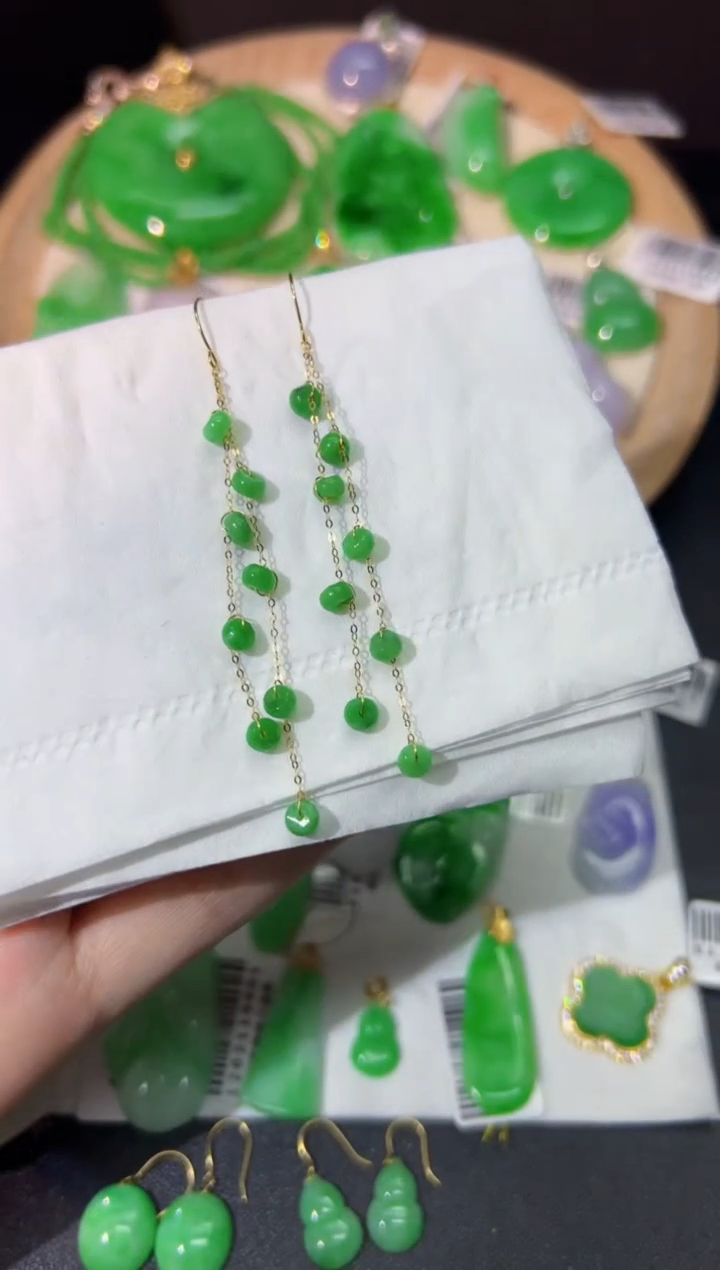 【闪购商品】翡翠耳饰18K金镶嵌Y缅料A货/支持复检/一件