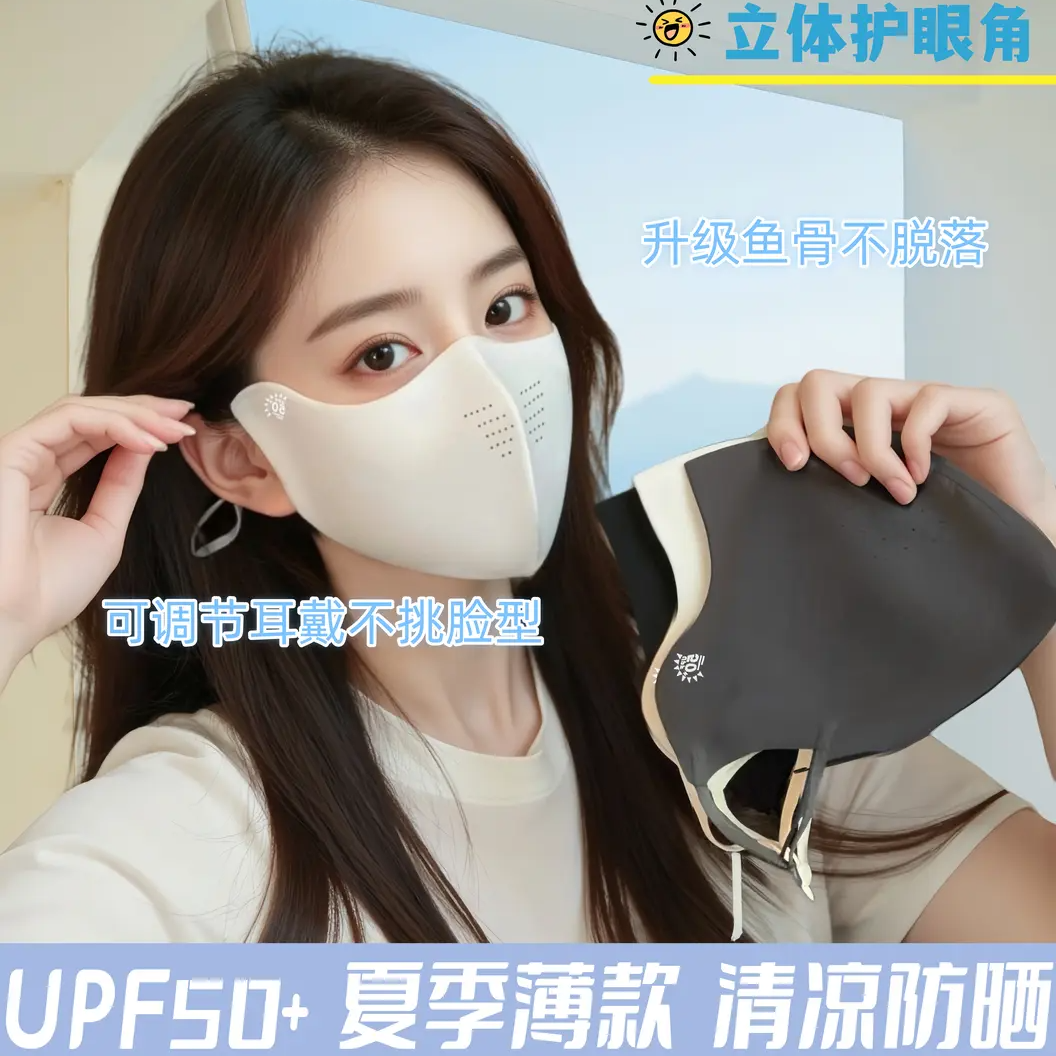 夏新款立体透气防晒面罩防护眼角可调节耳戴薄款防晒口罩防尘防护商品图