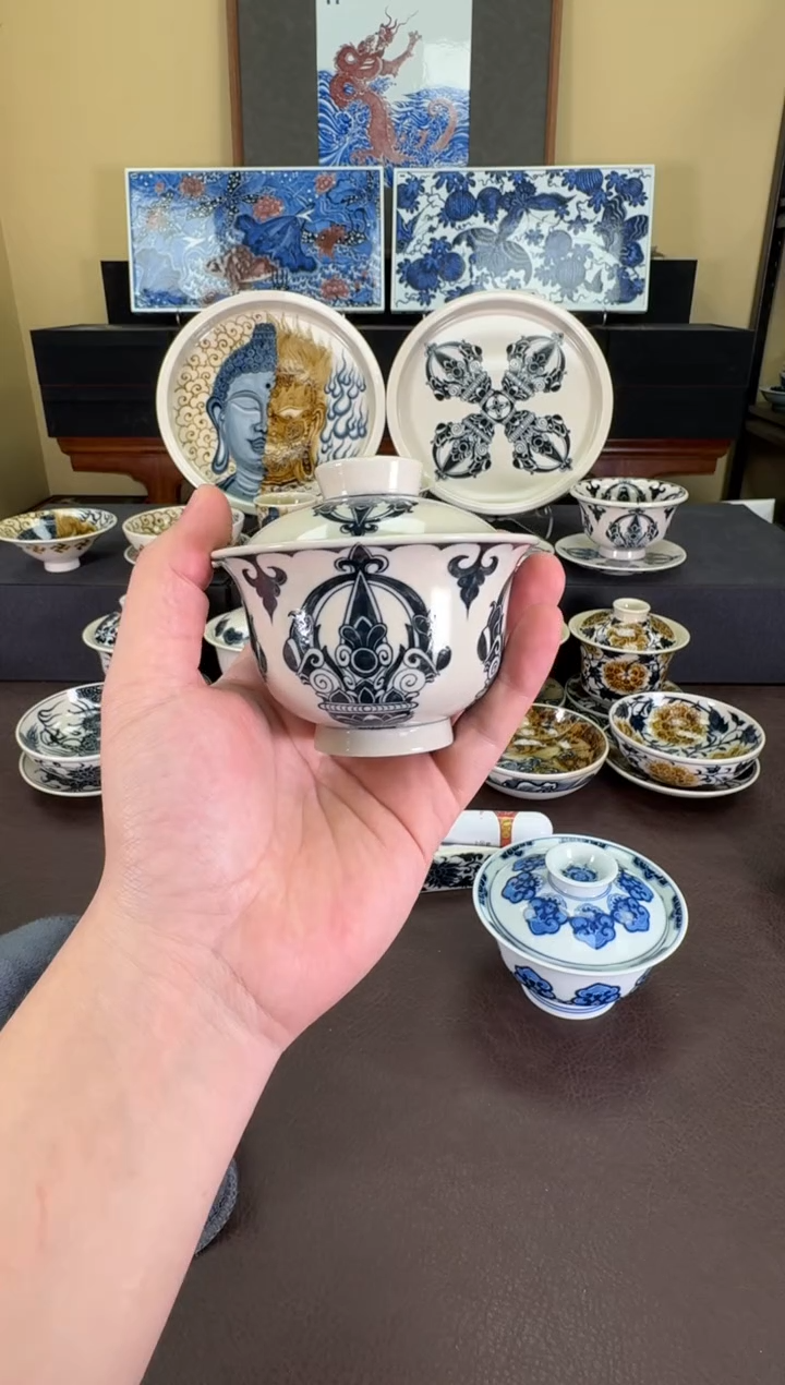 【闪购商品】二号釉金刚杵纹盖碗