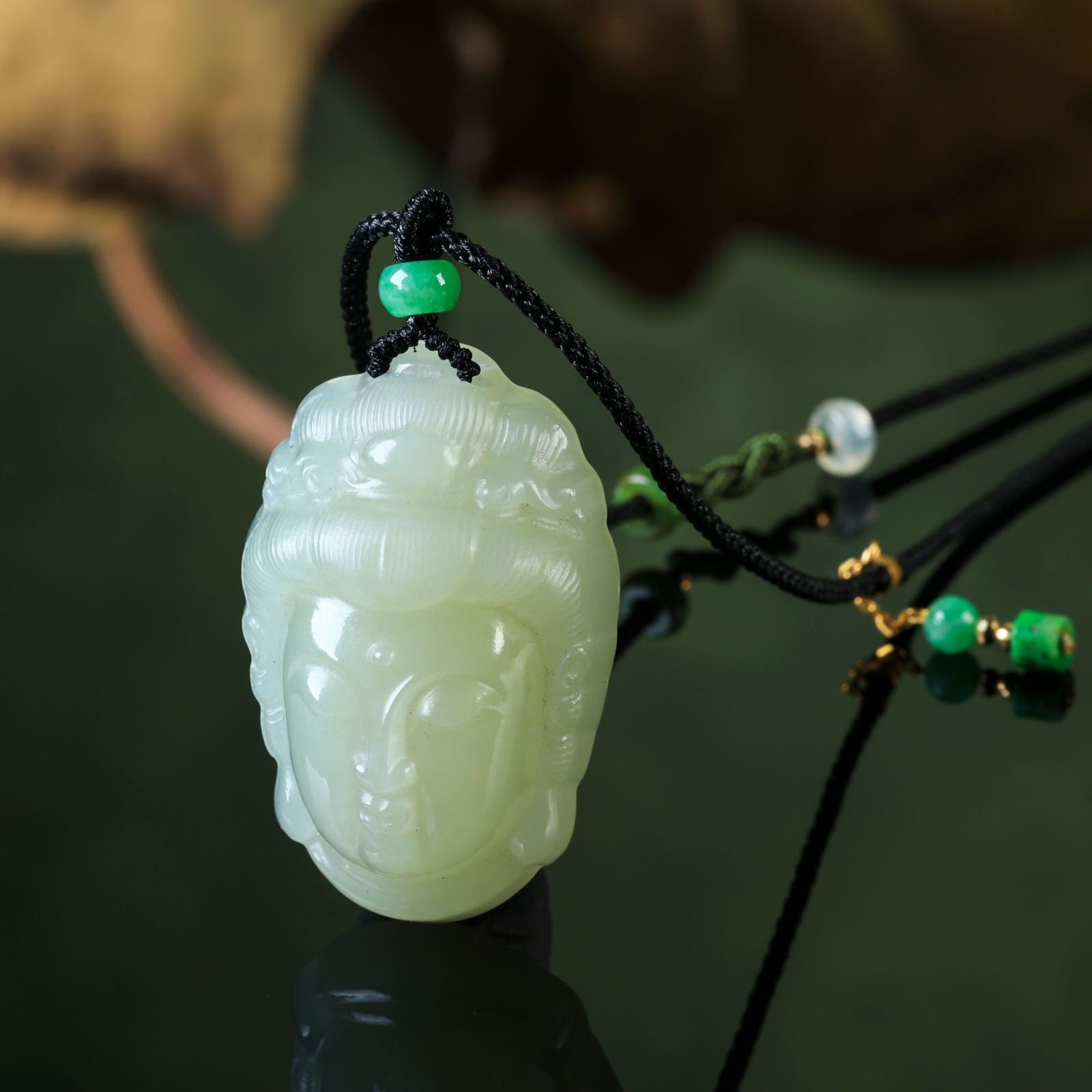 【意婵】《观自在》18K金和田玉新疆且末蓝特细观音项链翡翠-917304